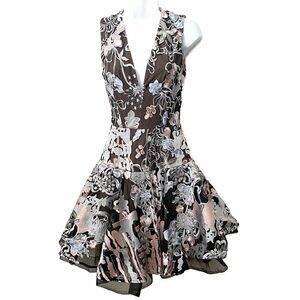 Bronx & Banco, Structured Fit and Flare All Over Embroidered Mesh Mini Dress